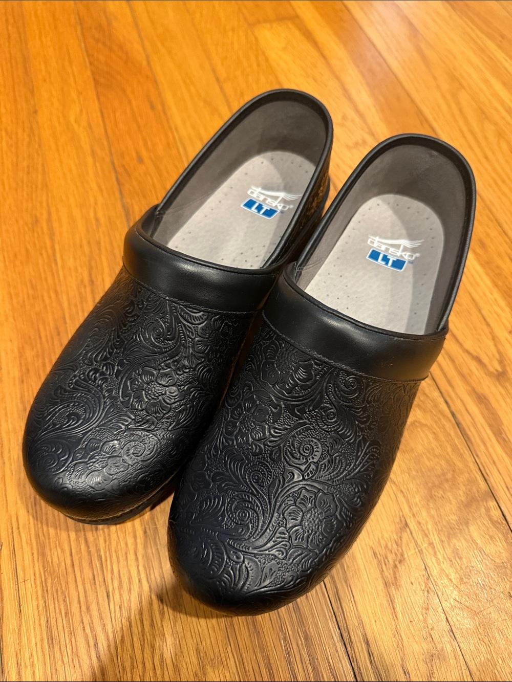 Dansko LT Black Embossed Slip-On Clogs